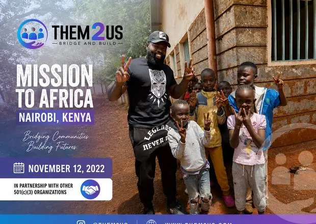 Them2Us founder with children during the Nairobi mission in Kenya