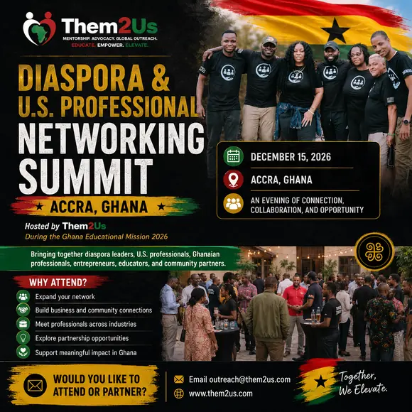 Diaspora & U.S. Professional Networking Summit flyer, Accra, Ghana, December 15, 2026