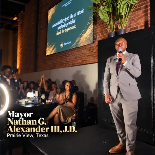 Mayor Nathan G. Alexander III of Prairie View, Texas, speaking at The Black & Brown Affair
